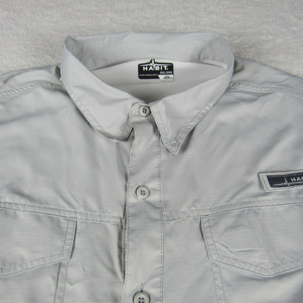 Habit Fishing Shirt Mens 2XL Grey Excellent Short Sleeve UPF 40+ Ripstop Vent